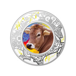 上币 2021“牛气冲天”牛年高浮雕彩色银盘