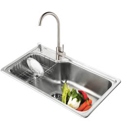 绿太阳水槽单槽 厨房洗菜盆洗碗池 304不锈钢大单槽套餐 85001+A36111【包安装】