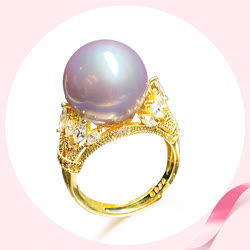 DBLUE 珍珠“璀璨明珠”925銀豪華鑲大直徑粉紫色珍珠戒指（12-13mm）