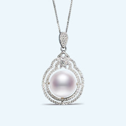 DBLUE珍珠“璀璨”系列豪华镶大直径珍珠吊坠（近正圆形 10-11mm）