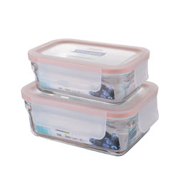 Glasslock飯盒耐熱鋼化玻璃飯盒微波爐冰箱保鮮盒密封盒395ML*1 700ML*1（附：灰色條紋包）