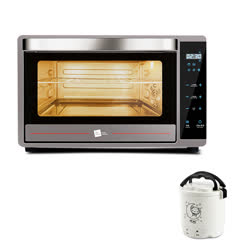 米技（MIJI）烤箱家用電烤箱多功能烘焙3D熱風32升獨立溫控智能屏顯烤箱 EC0-32L（贈：領銳迷你電飯煲RC06-顏色隨機）