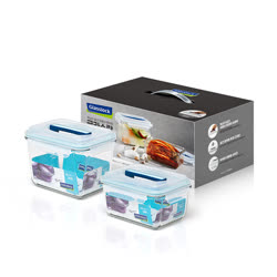 GLASS LOCK 韓國進口手提式保鮮盒2件套（鋼化玻璃,保鮮盒,手提式保鮮盒,大容量,1800ml+2500ml）