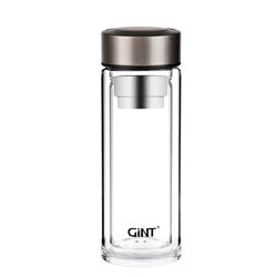 嘉特（GiNT）GT-8481-032 经典简约双层玻璃水杯 便携泡茶杯带盖 透明杯随手杯 商务办公茶水杯