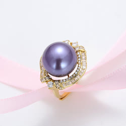 喜满堂S925银豪华镶嵌紫色珍珠戒指