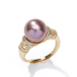 DBLUE珍珠“紫韵风情”925银镶紫色珍珠戒指（近正圆形）