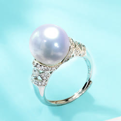 DBLUE珍珠“掌上明珠”925银镶近圆形珍珠戒指