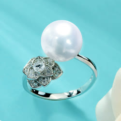 DBLUE珍珠“山茶花”925银镶珍珠戒指