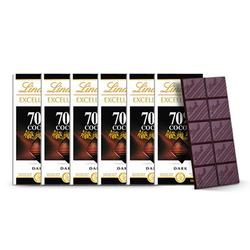 瑞士蓮（Lindt） 法國進口 瑞士蓮特醇排裝70%可可黑巧克力6塊組合 100克*6塊