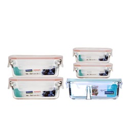 GLASSLOCK 韓國進口鋼化玻璃保鮮盒5件套（鋼化玻璃,保鮮盒,隔斷式保鮮盒）