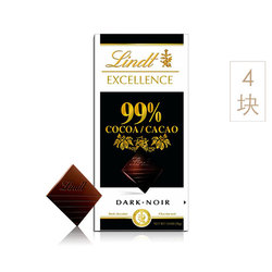 初夏新美味,瑞士莲（Lindt） 法国进口 特醇排装99%可可黑巧克力4块组